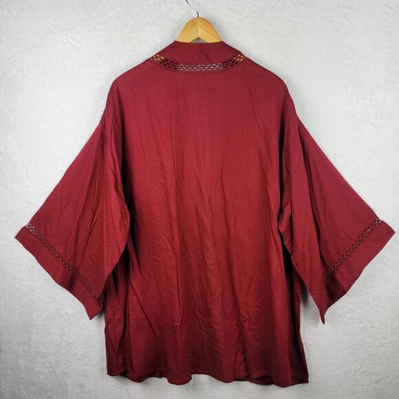 Bohemian Cardigan OS Kimono Sleeves Crotchet Open Front Burgundy Cover Up Casual - Picture 4 of 9